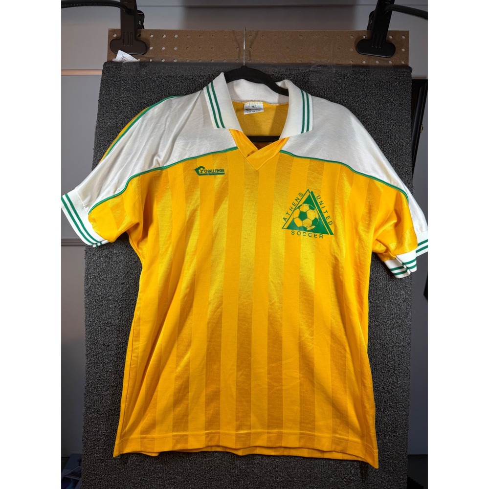 Challenge Soccer Jersey Mens Medium Yellow Athens United 23 Vintage USA